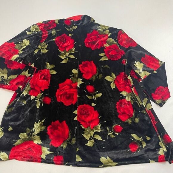 Slinky Brand Red Roses Velvet Open Front Cardigan Size XL - Picture 7 of 8